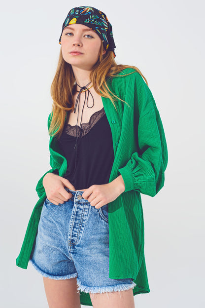 Camisa Texturizada  Extragrande de Corte Holgado en Verde