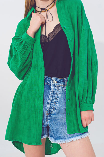 Camisa Texturizada  Extragrande de Corte Holgado en Verde