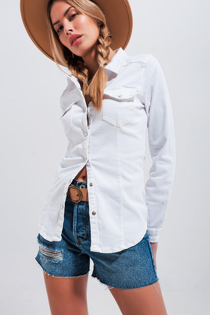 Camisa vaquera blanca de algodón