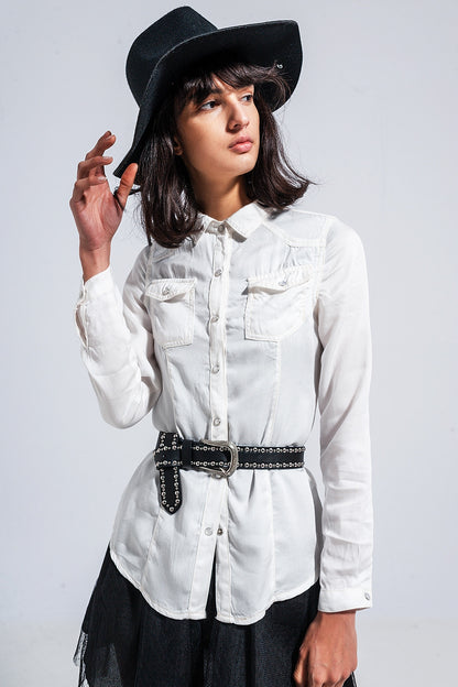 Camisa vaquera blanca de corte slim