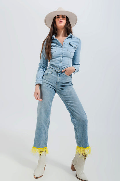Camisa vaquera estilo western entallada con lavado azul claro