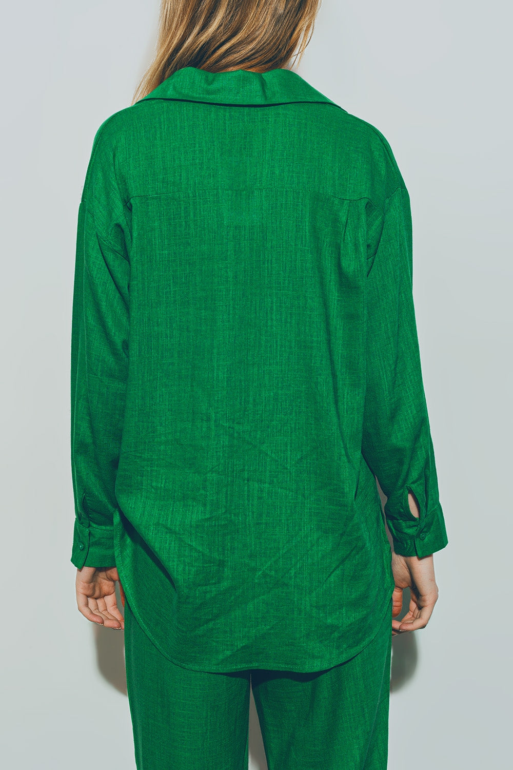 Camisa verde de algodon de Corte Holgado