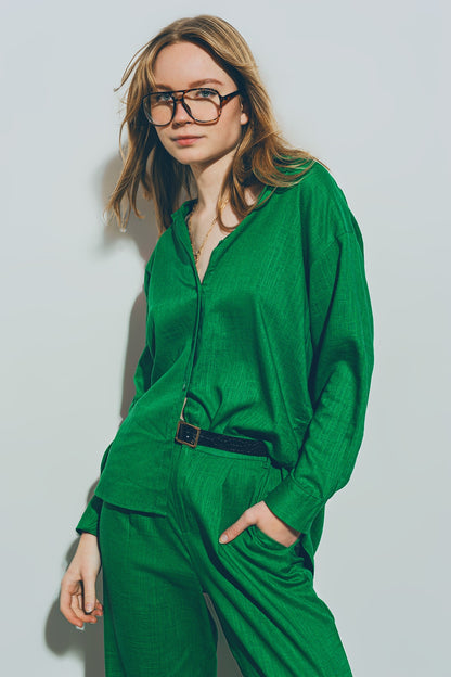 Camisa verde de algodon de Corte Holgado