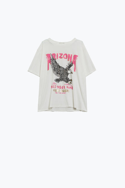 Camiseta Arizona con estampado digital de águilas en blanco