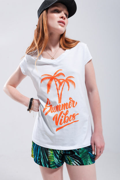 Camiseta blanca con estampado Summer Vibes