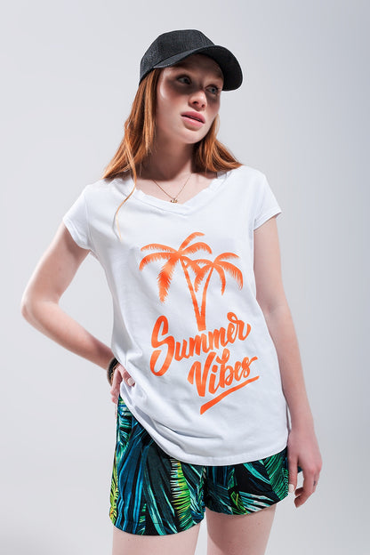 Camiseta blanca con estampado Summer Vibes