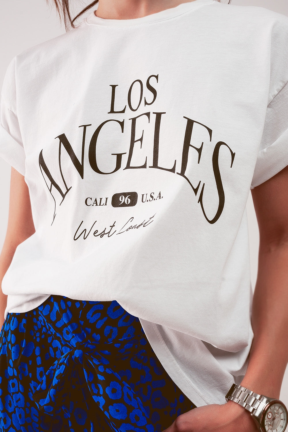 Camiseta blanca con texto estampado Los Angeles