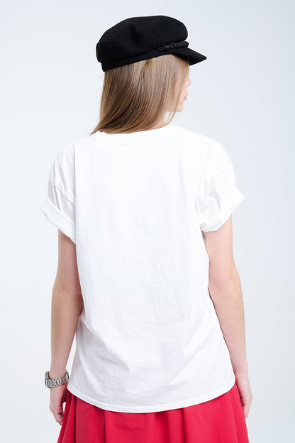 Camiseta blanca relajada con estampado gráfico Rebel y Lips