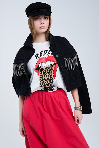 Camiseta blanca relajada con estampado gráfico Rebel y Lips