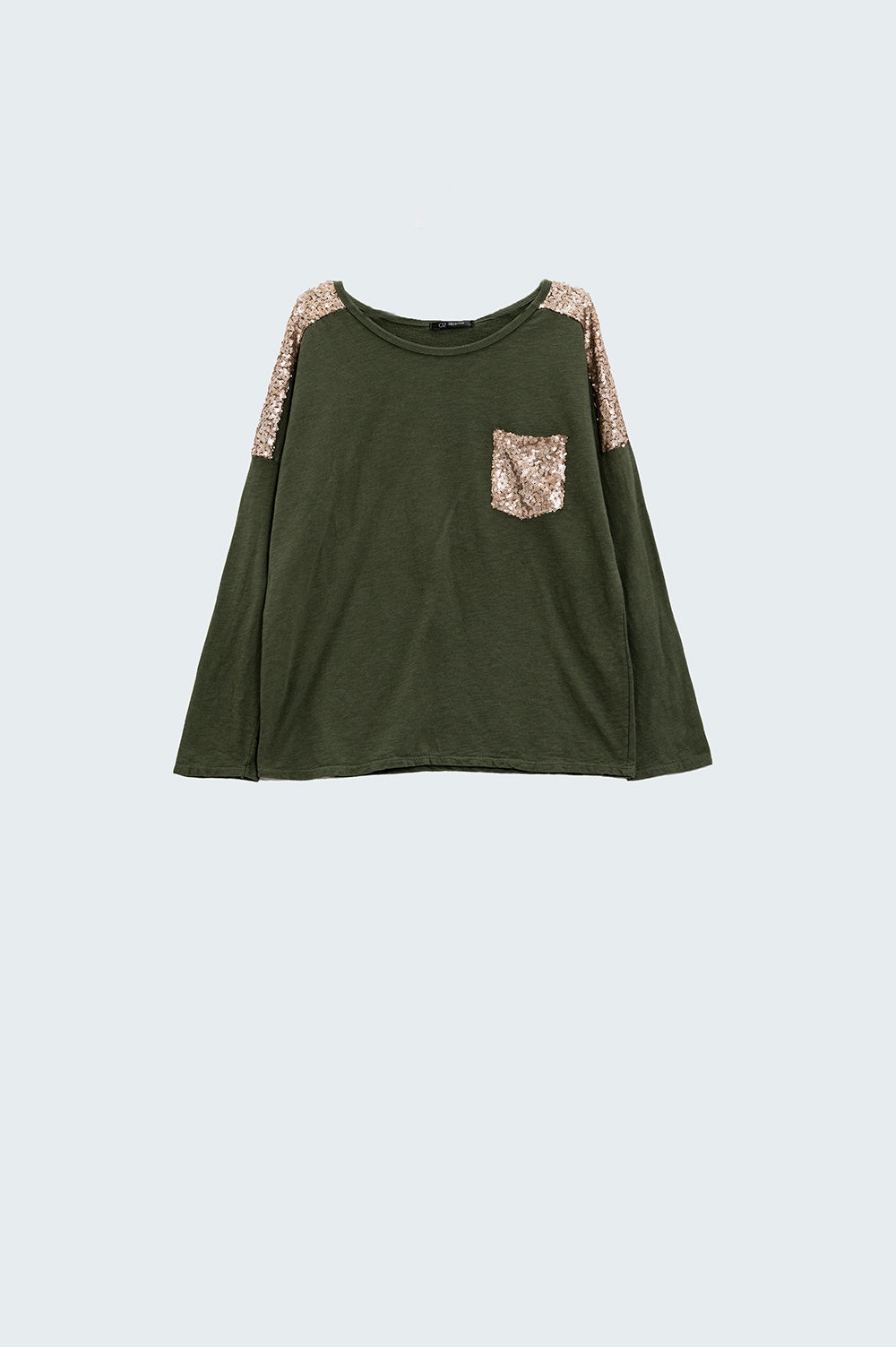 Q2 Camiseta caqui con detalle de lentejuelas