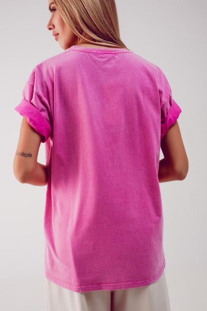 Camiseta casual con estampado gráfico de Vintage Queens en rosa