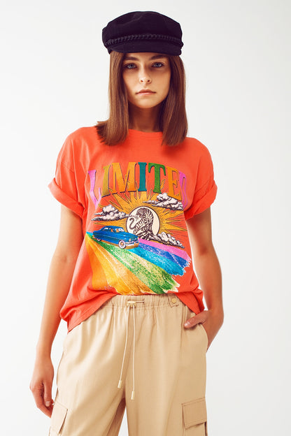 Camiseta con estampado gráfico Limited en naranja