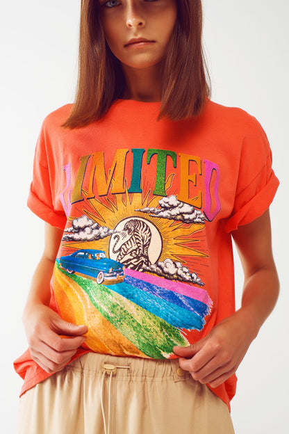 Camiseta con estampado gráfico Limited en naranja