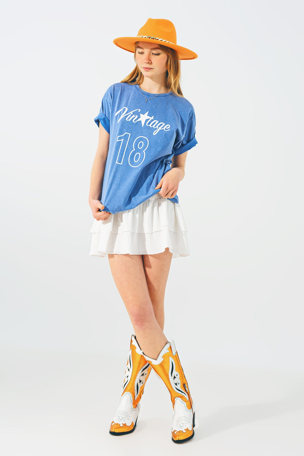 Camiseta con Texto Vintage 18 en Azul