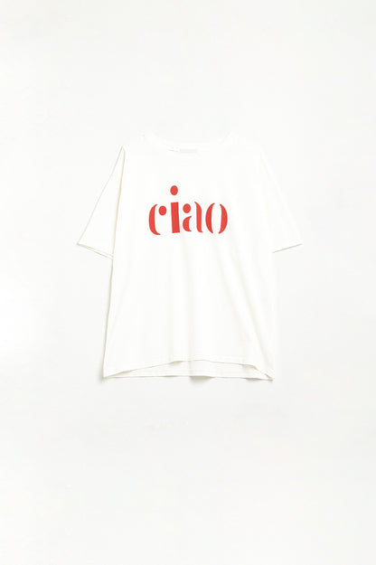 Camiseta de algodón fabricada en Italia con el logo Ciao en color rojo