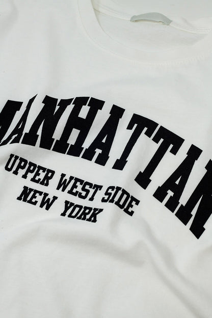Camiseta De Manga Corta Con Texto Grafico Manhattan En Blanco