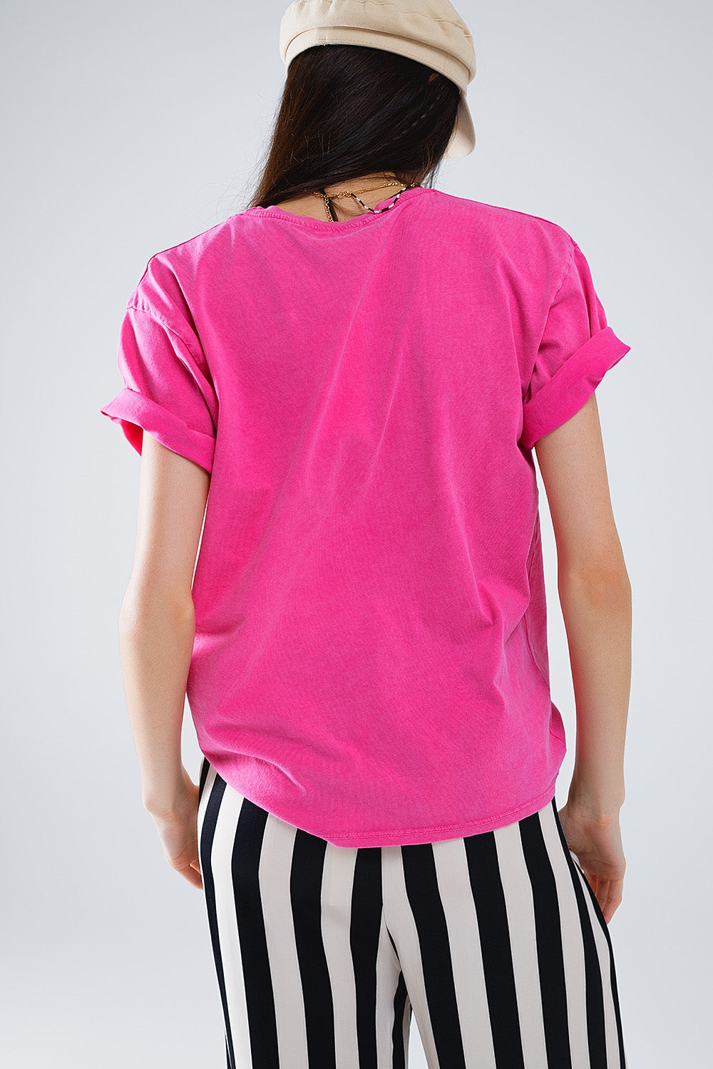 Camiseta De Manga Corta Con Texto Grafico Manhattan En Rosa