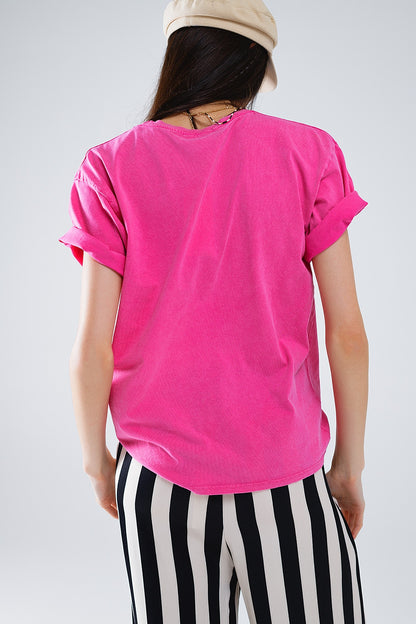 Camiseta De Manga Corta Con Texto Grafico Manhattan En Rosa