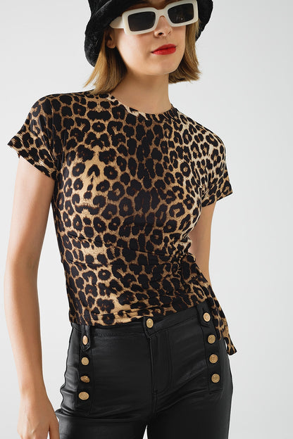 Camiseta de Spandex con estampado de leopardo y detalle de lazo