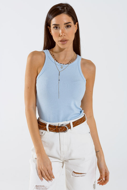 Q2 Camiseta de tirantes Basic Baby Blue de canalé