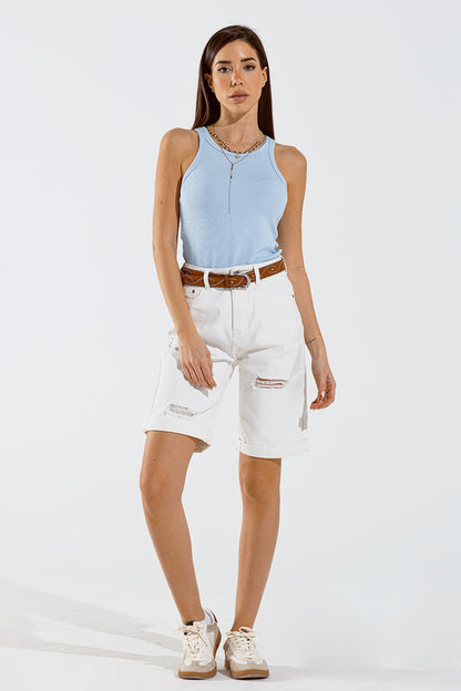 Camiseta de tirantes Basic Baby Blue de canalé