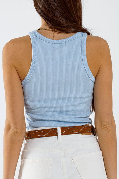 Camiseta de tirantes Basic Baby Blue de canalé