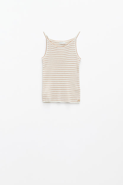 Camiseta de tirantes básica de canalé a rayas en blanco y marrón