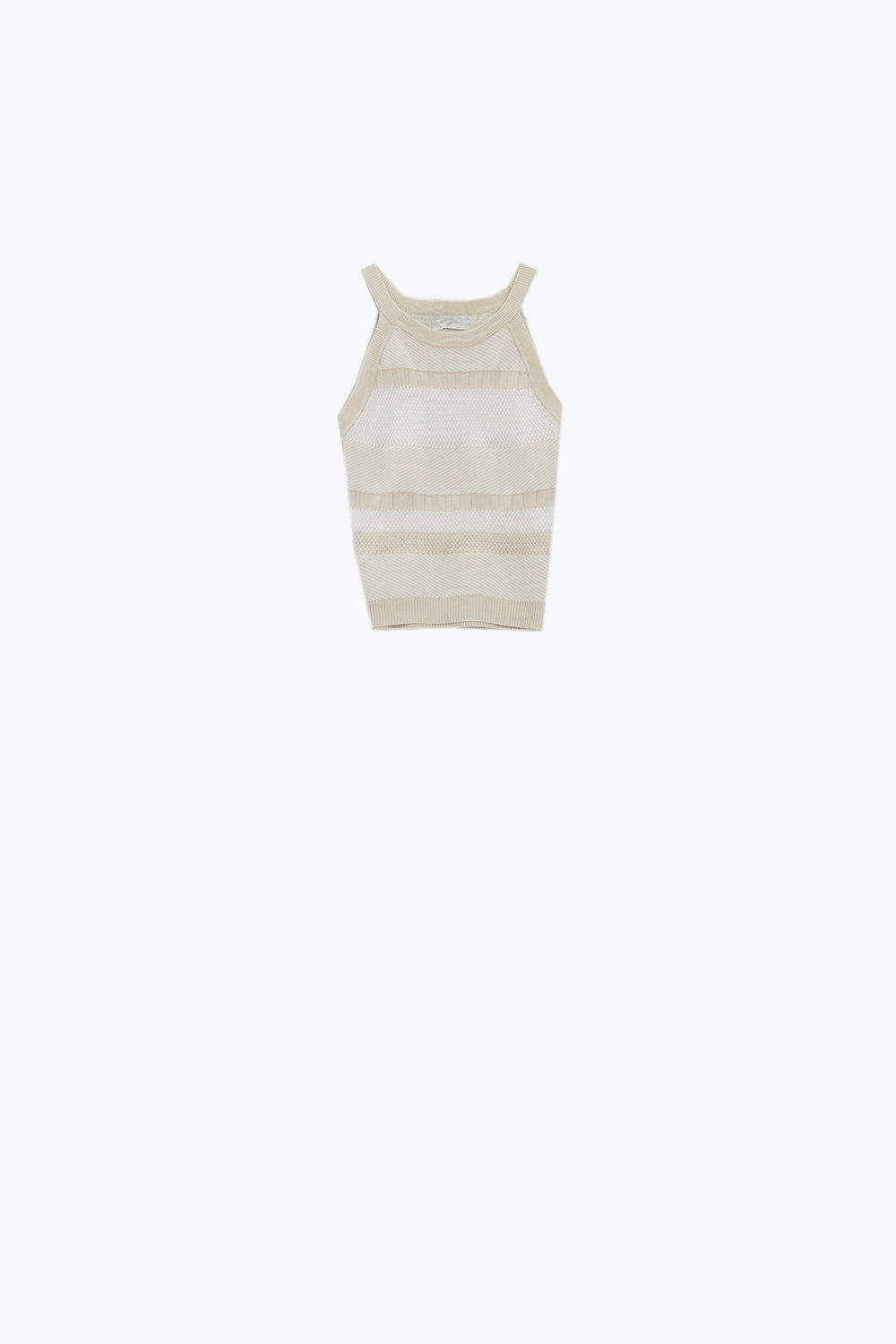 Camiseta de tirantes beige con diseño de rayas en diferentes tejidos