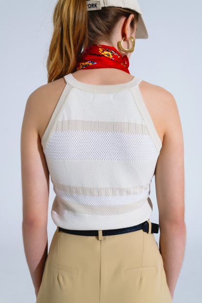 Camiseta de tirantes beige con diseño de rayas en diferentes tejidos