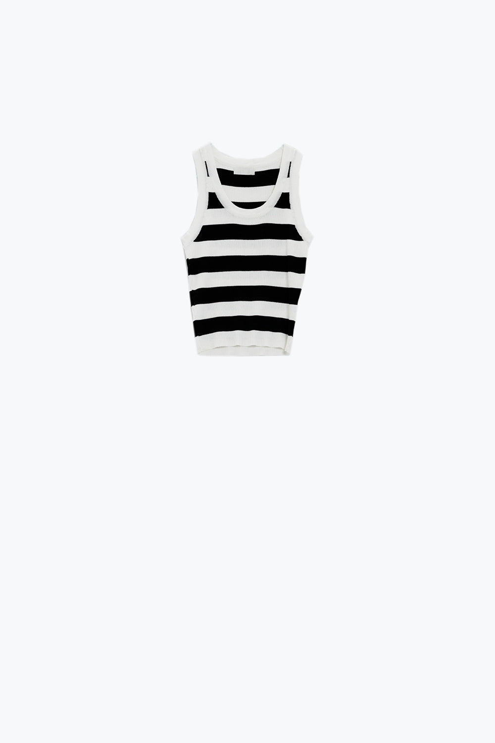 Q2 Camiseta de tirantes blanca con rayas anchas en negro