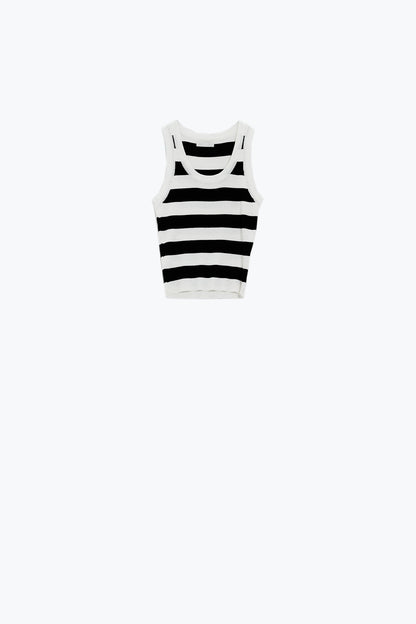 Q2 Camiseta de tirantes blanca con rayas anchas en negro