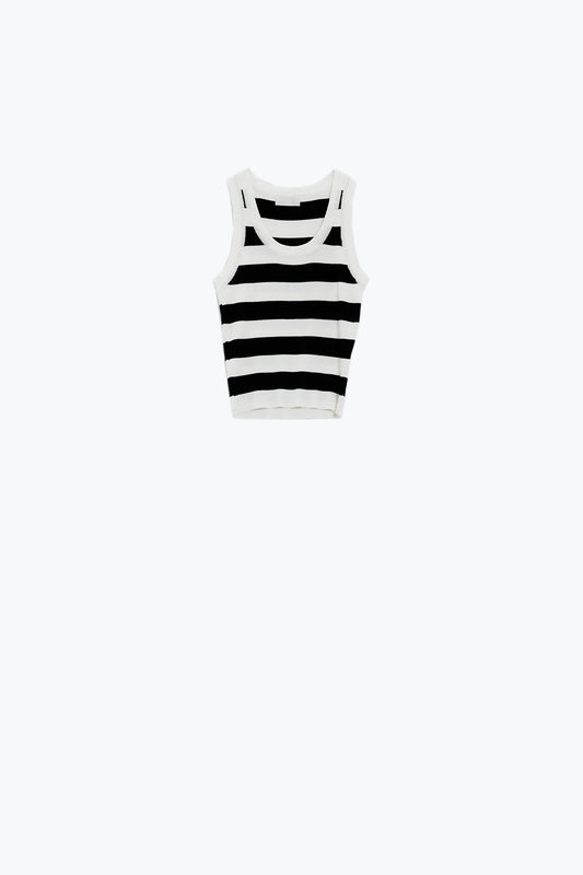 Q2 Camiseta de tirantes blanca con rayas anchas en negro