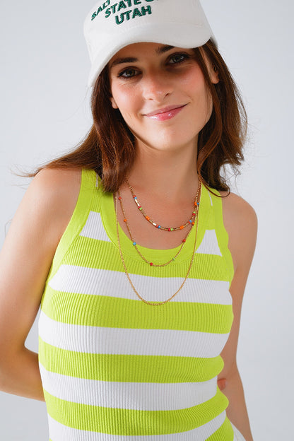 Camiseta de tirantes blanca con rayas anchas en verde lima