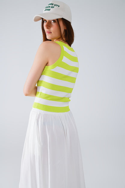 Camiseta de tirantes blanca con rayas anchas en verde lima