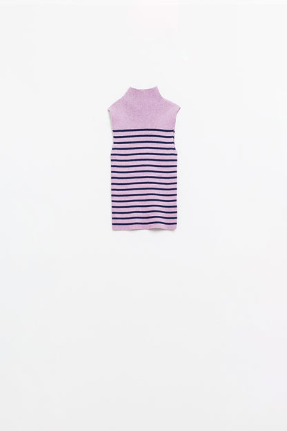 Camiseta De Tirantes Con Cuello De Tortuga A Rayas En Lavander