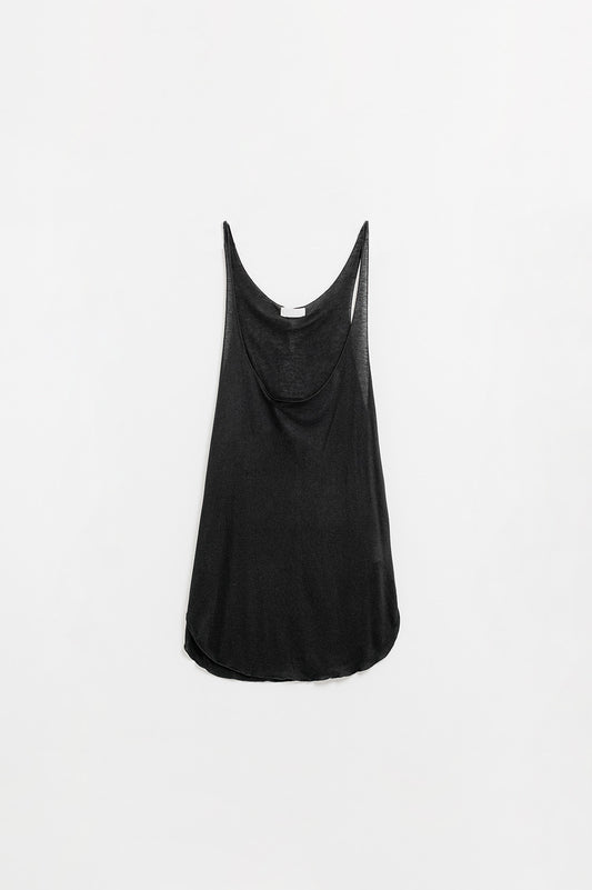 Q2 Camiseta de tirantes negra de cuello ancho