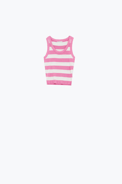 Q2 Camiseta de tirantes rosa con rayas anchas en blanco
