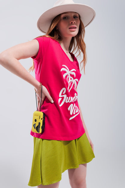 Camiseta fucsia con estampado Summer Vibes