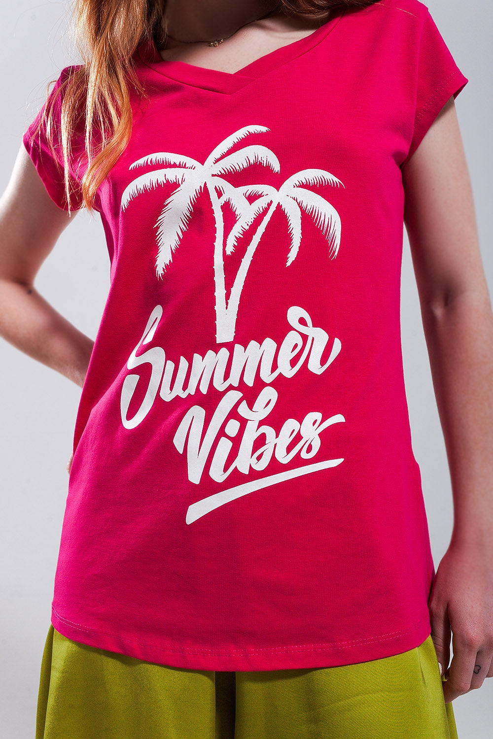 Camiseta fucsia con estampado Summer Vibes