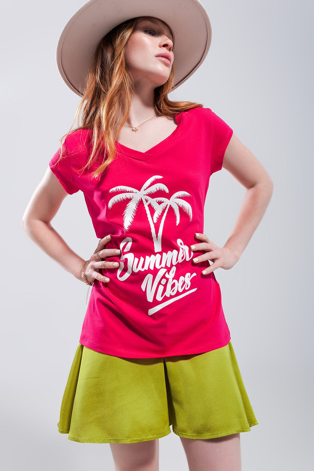 Camiseta fucsia con estampado Summer Vibes