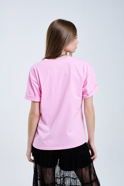 Camiseta gráfica Pink Rebel con estampado de leopardo en la lengüeta