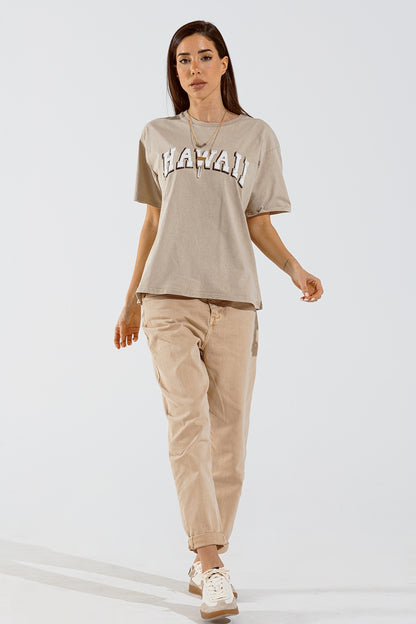 Camiseta Hawaii Efecto Lavado Beige
