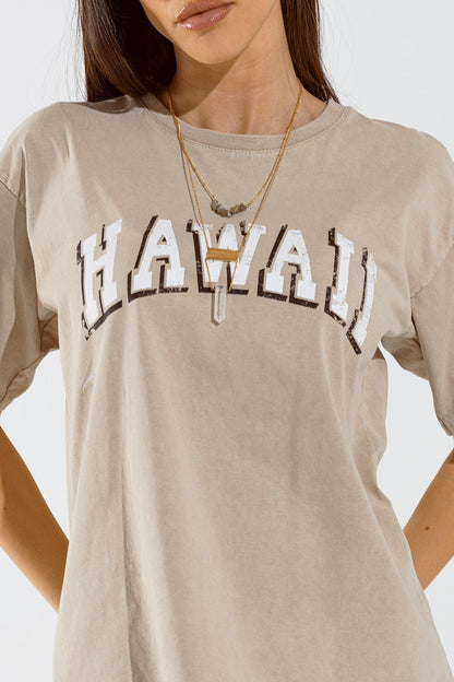 Camiseta Hawaii Efecto Lavado Beige