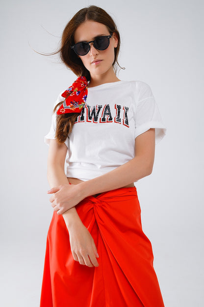 Camiseta Hawaii Efecto Lavado en color blanco