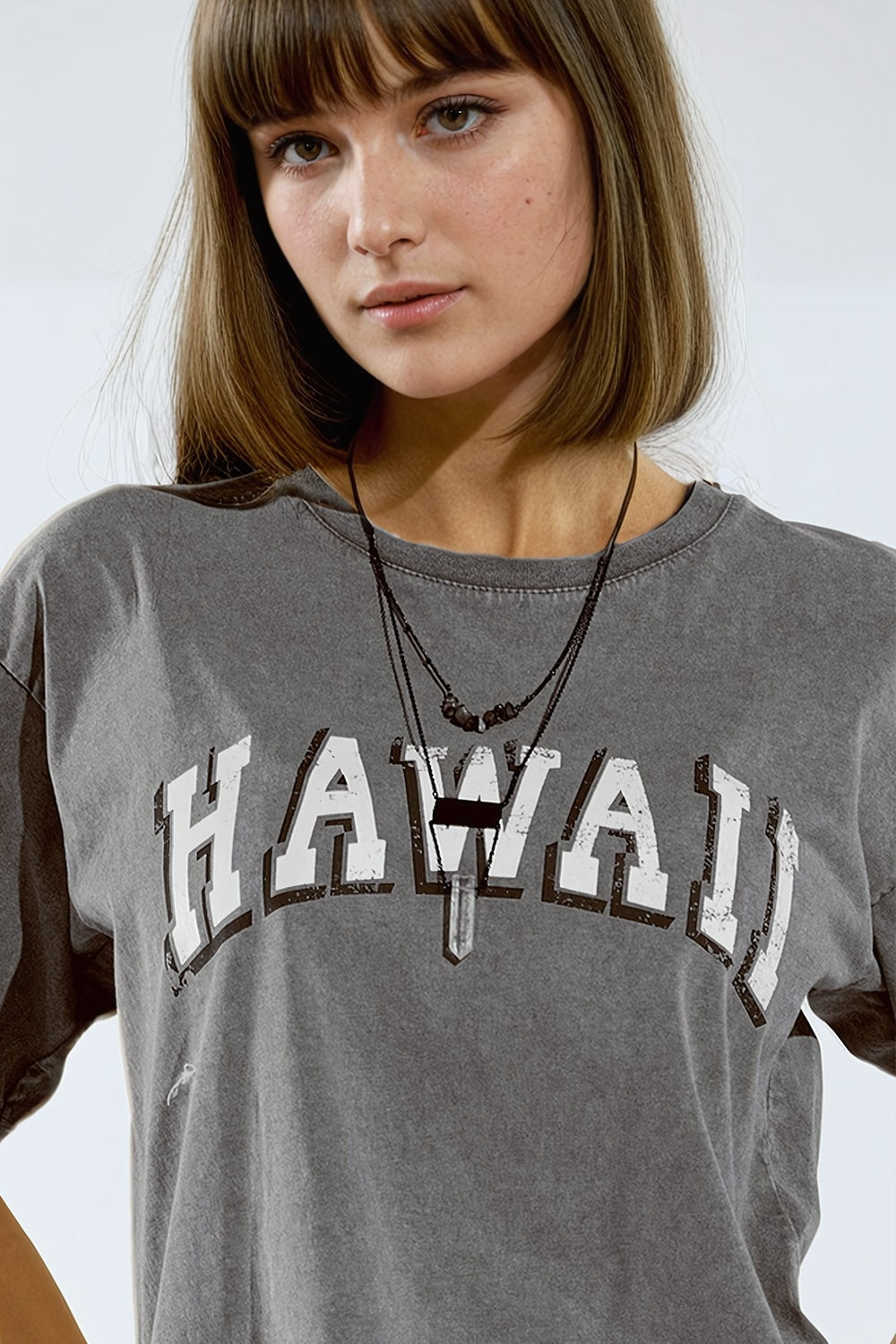 Camiseta Hawaii Efecto Lavado Gris