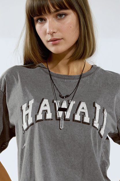 Camiseta Hawaii Efecto Lavado Gris