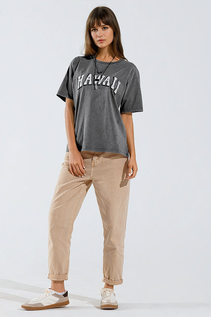 Camiseta Hawaii Efecto Lavado Gris