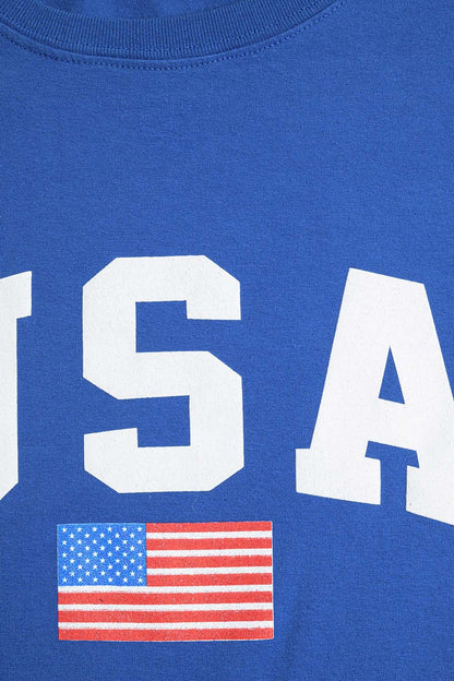 Camiseta larga holgada azul con logotipo de USA