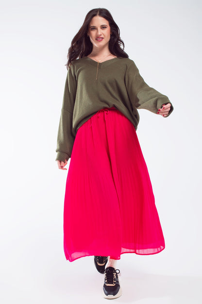 Camiseta oversize verde oliva con escote en V