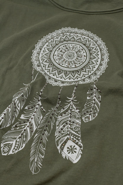 Camiseta relajada con estampado de plumas